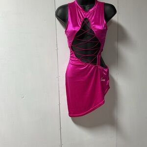 Cutout Lace-Up Mini Dress in Vibrant Fuchsia
